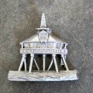 Thomas Point Brooch Pin Mobile Middle Bay AL Signed REN Silver Tone